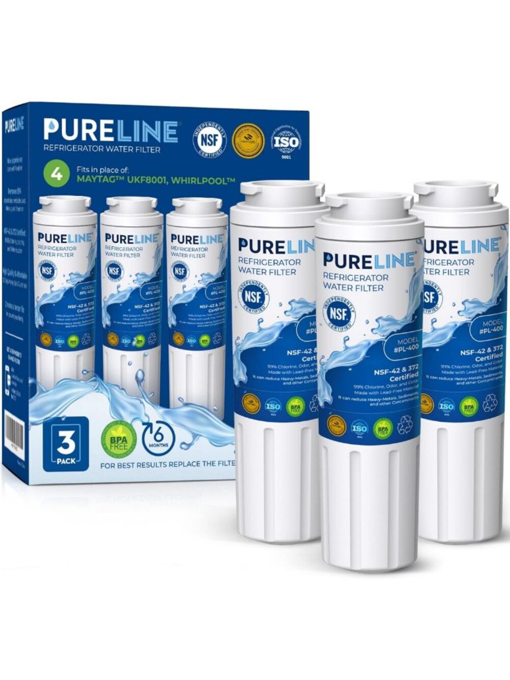 Refrigerator Water Filter Replacement (3 Pack) for Everydrop, Kenmore, Whirlpool